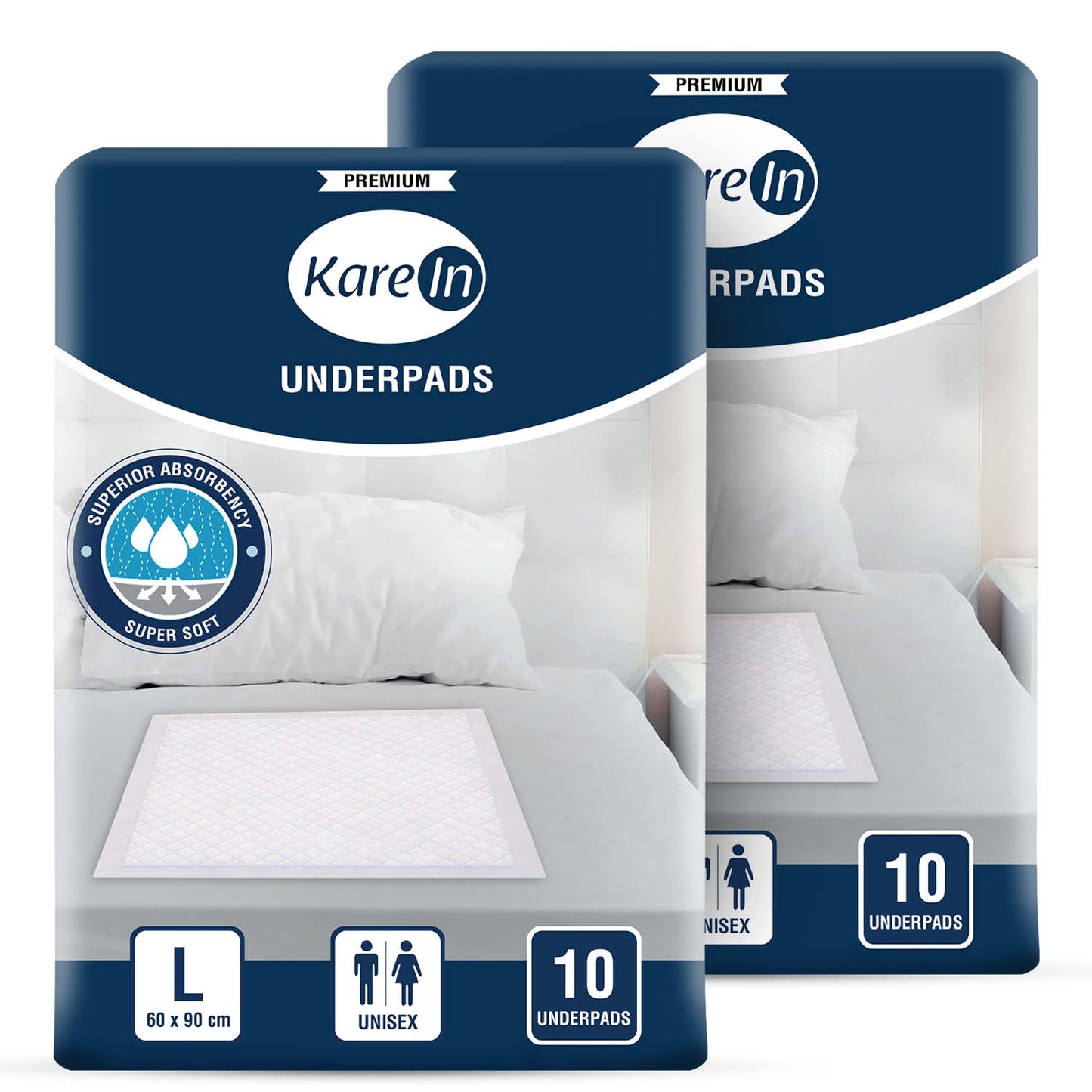KareIn Premium Underpads, Large 60 x 90 Cm, Superior Absorbency, Leak Proof, Pack of 2, 20 Count