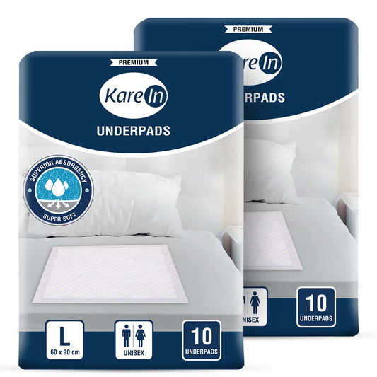 KareIn Premium Underpads, Large 60 x 90 Cm, Superior Absorbency, Leak Proof, Pack of 2, 20 Count