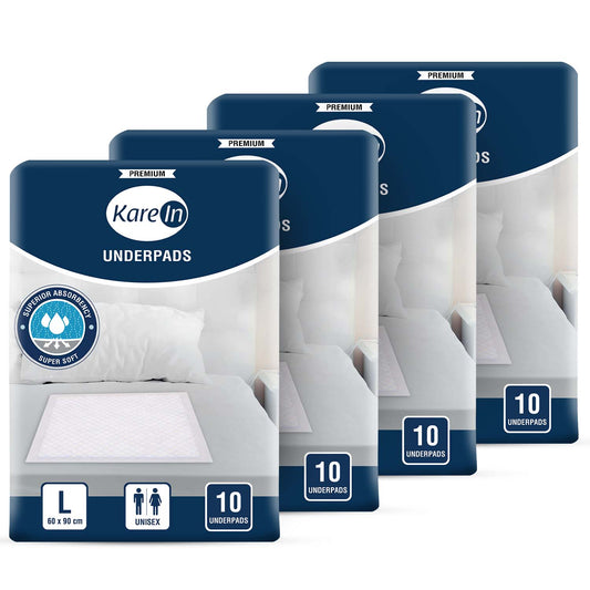 KareIn Premium Underpads, Large 60 x 90 Cm, Superior Absorbency, Leak Proof, Pack of 4, 40 Count