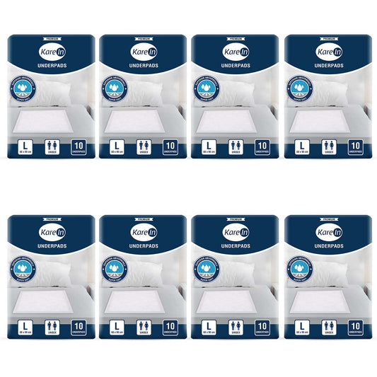 KareIn Premium Underpads, Large 60 x 90 Cm, Superior Absorbency, Leak Proof, Pack of 8, 80 Count