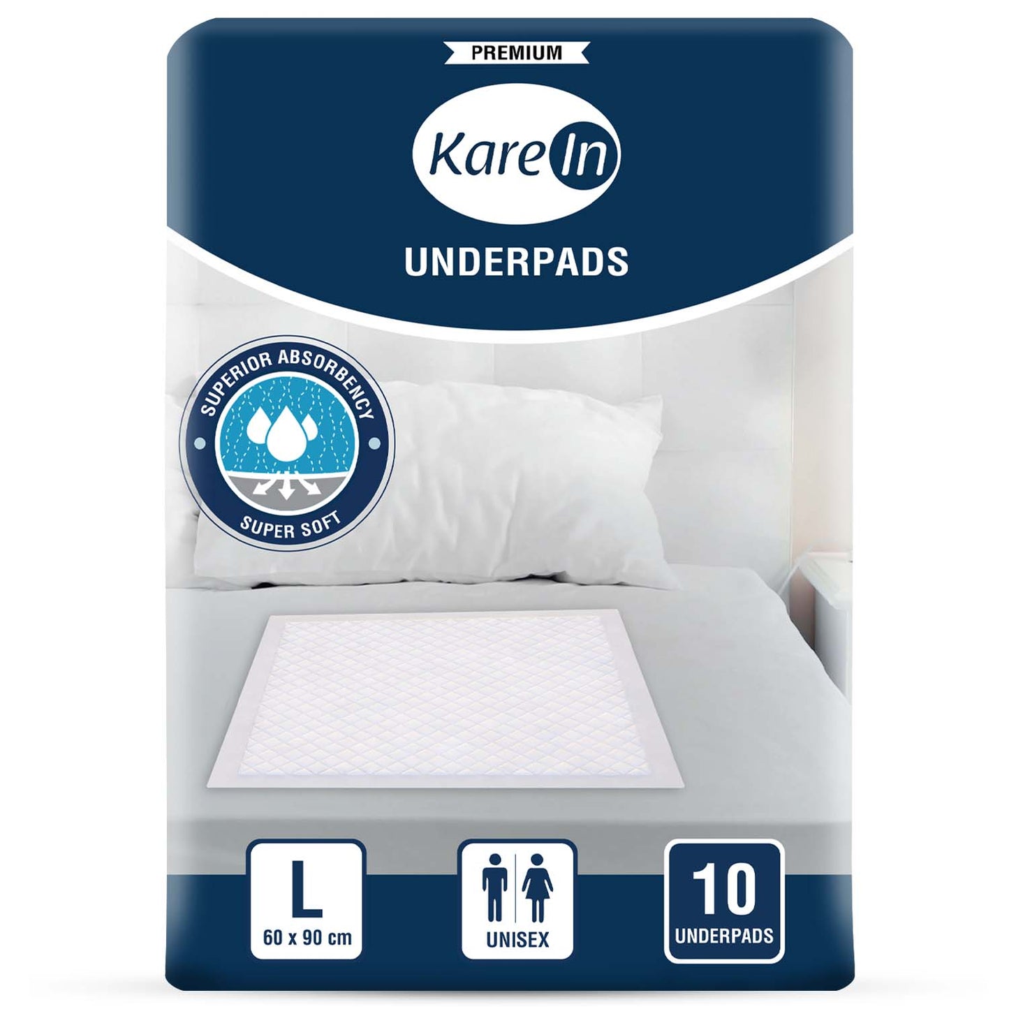 KareIn Premium Underpads, Large 60 x 90 Cm, Superior Absorbency, Leak Proof, 10 Count