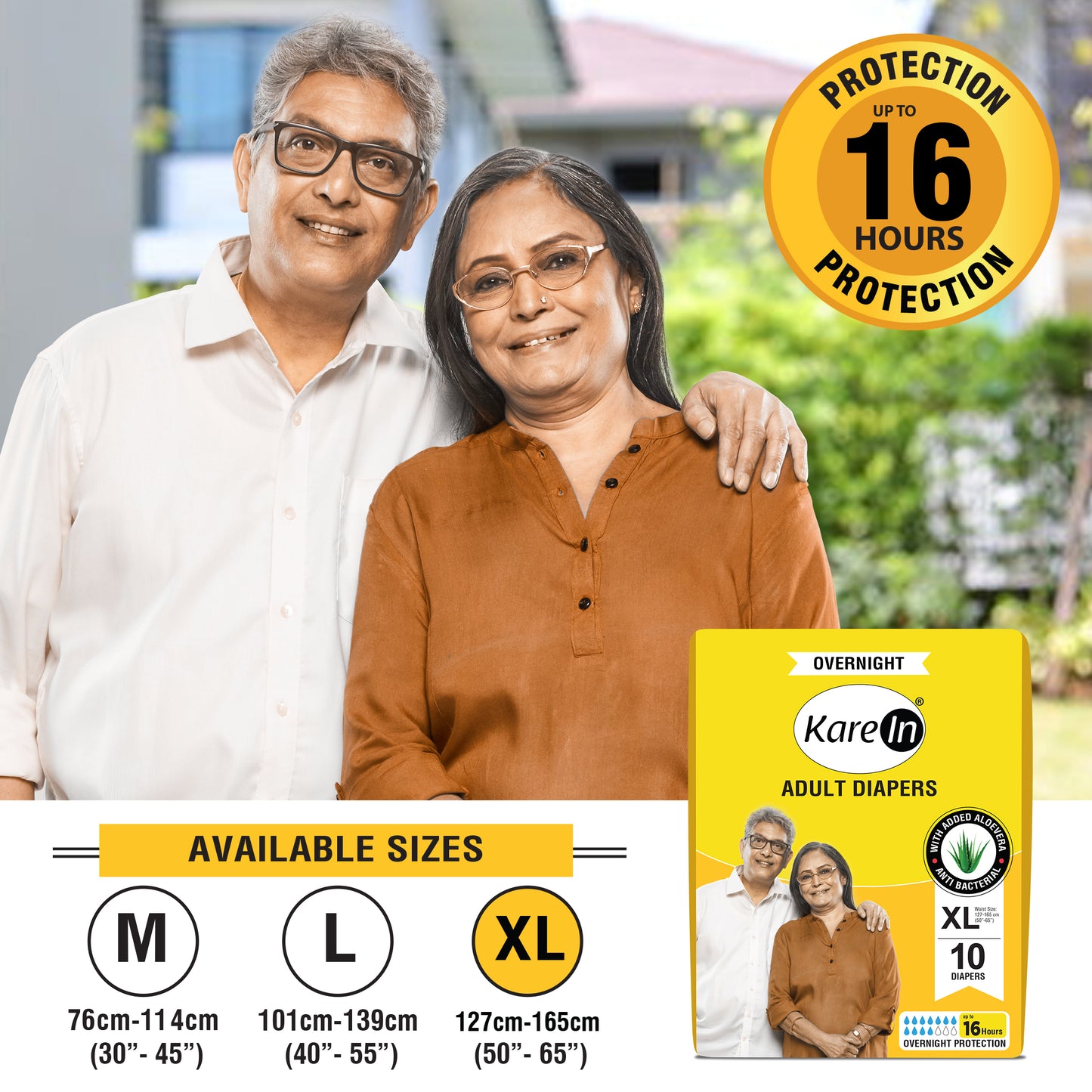 KareIn Overnight Adult Diapers, Extra Large, Waist Size 127-165 Cm (50"-65"), Tape Style, High Absorbency, Odour Free, With Aloe Vera Lotion, Anti-Bacterial, ADL, Leak Proof, Pack of 3, 30 Count