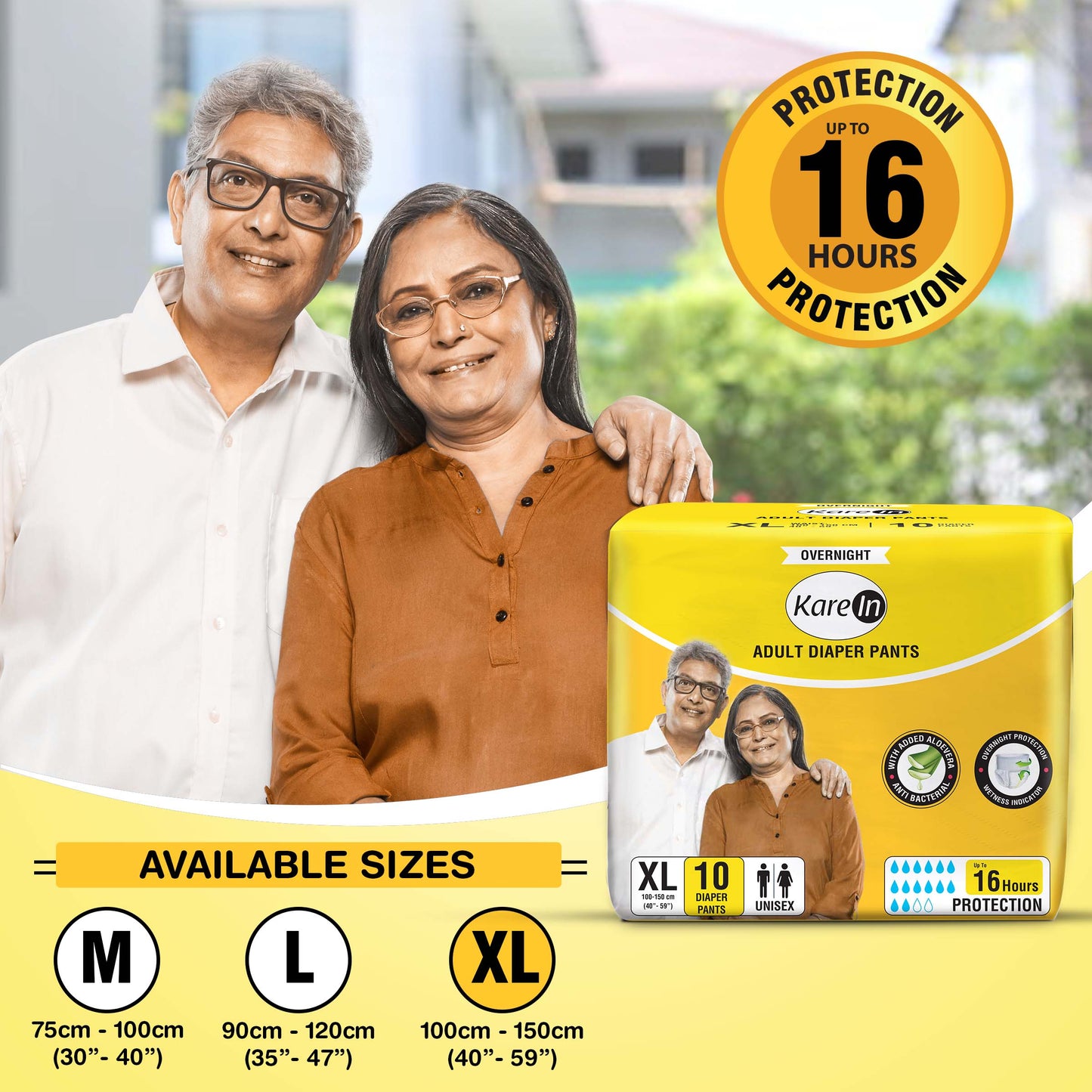 KareIn Overnight Adult Diaper Pants, Extra Large 100-150 Cm (40"- 59"), Unisex, Leakproof, Elastic Waist, With Aloe Vera Lotion, Anti-Bacterial, ADL, Wetness Indicator, 10 Count