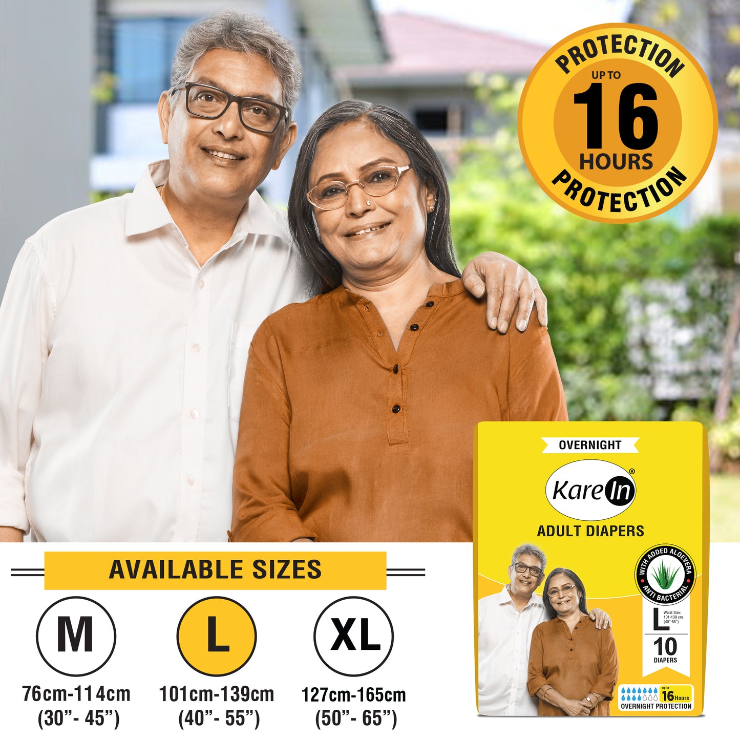 KareIn Overnight Adult Diapers, Large, Waist Size 101-139 Cm (40"-55"), Tape Style, High Absorbency, Odour Free, With Aloe Vera Lotion, Anti-Bacterial, ADL, Leak Proof, Pack of 6, 60 Count