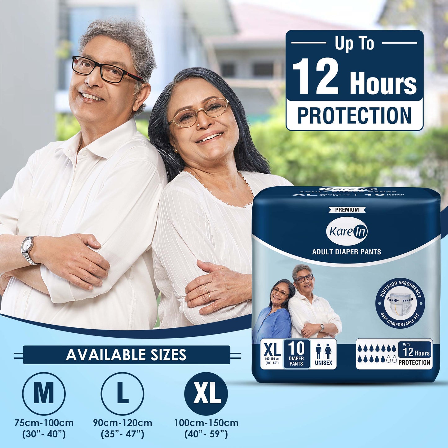 KareIn Premium Adult Diaper Pants, Extra Large 100 - 150 Cm (40"- 59"), Unisex, Leakproof, Elastic Waist, Wetness Indicator, Pack of 12, 120 Count