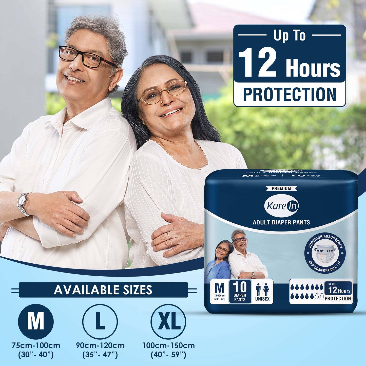 KareIn Premium Adult Diaper Pants, Medium 75 - 100 Cm (30"- 40"), Unisex, Leakproof, Elastic Waist, Wetness, Indicator, Pack of 3, 30 Count