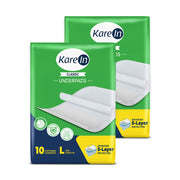 KareIn Classic Underpads, Large 60 x 90 Cm, Superior Absorbency, Leak Proof, Pack of 2, 20 Count