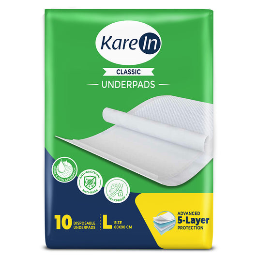 KareIn Classic Underpads, Large 60 x 90 Cm, Superior Absorbency, Leak Proof, 10 Count