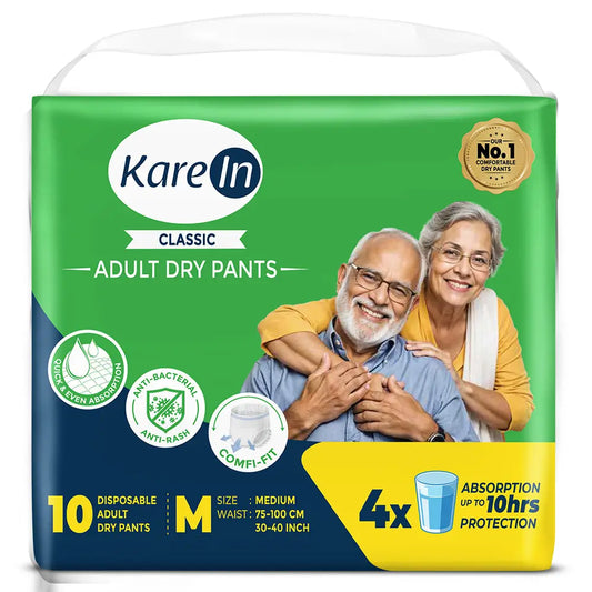 KareIn Classic Adult Diaper Pants, Medium 75 - 100 Cm (30"- 40"), Unisex, Leakproof, Elastic Waist, Wetness, Indicator, Pack of 3, 30 Count