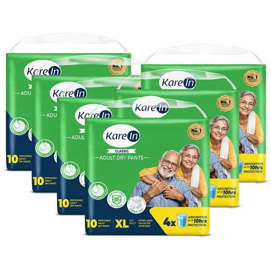 KareIn Classic Adult Diaper Pants, Extra Large 100 - 150 Cm (40"- 59"), Unisex, Leakproof, Elastic Waist, Wetness Indicator, Packof 6, 60 Count