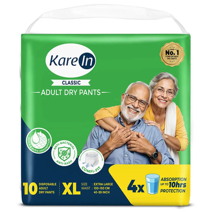 KareIn Classic Adult Diaper Pants, Extra Large 100 - 150 Cm (40"- 59"), Unisex, Leakproof, Elastic Waist, Wetness Indicator, Pack of 2,20 Count