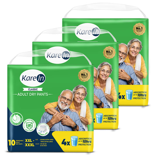 KareIn Classic Adult Diaper Pants, XXL-XXXL, 101 - 165 Cm (40"- 65"), Unisex, Leakproof, Elastic Waist, Wetness Indicator,30 Count