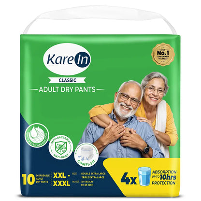 KareIn Classic Adult Diaper Pants, XXL-XXXL, 101 - 165 Cm (40"- 65"), Unisex, Leakproof, Elastic Waist, Wetness Indicator,30 Count