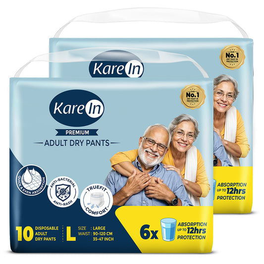 KareIn Premium Adult Diaper Pants, Large 90-120 Cm (35"- 47"), Unisex, Leakproof, Elastic Waist, Wetness, Indicator, Pack of 2, 20 Count