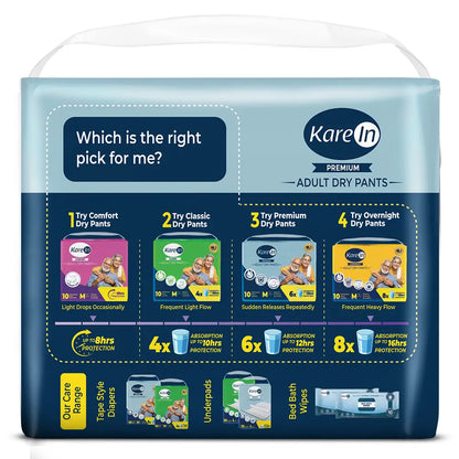 KareIn Premium Adult Diaper Pants, Large 90-120 Cm (35"- 47"), Unisex, Leakproof, Elastic Waist, Wetness, Indicator, 10 Count