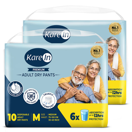 KareIn Premium Adult Diaper Pants, Medium 75 - 100 Cm (30"- 40"), Unisex, Leakproof, Elastic Waist, Wetness, Indicator, Pack of 2, 20 Count