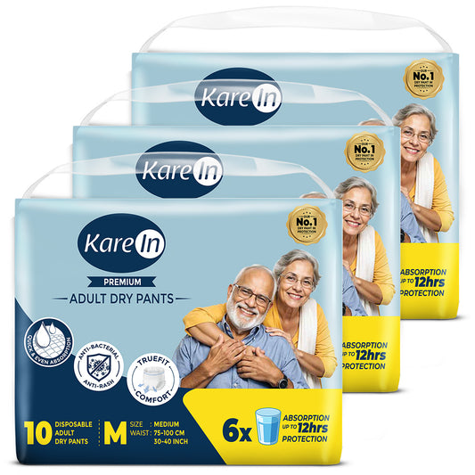KareIn Premium Adult Diaper Pants, Medium 75 - 100 Cm (30"- 40"), Unisex, Leakproof, Elastic Waist, Wetness, Indicator, Pack of 3, 30 Count
