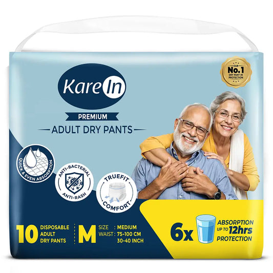 KareIn Premium Adult Diaper Pants, Medium 75 - 100 Cm (30"- 40"), Unisex, Leakproof, Elastic Waist, Wetness, Indicator, Pack of 3, 30 Count