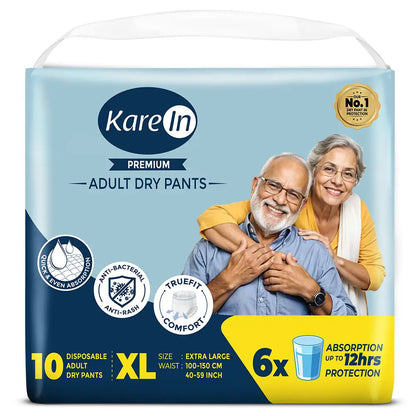 KareIn Premium Adult Diaper Pants, Extra Large 100 - 150 Cm (40"- 59"), Unisex, Leakproof, Elastic Waist, Wetness Indicator, Pack of 2,20 Count