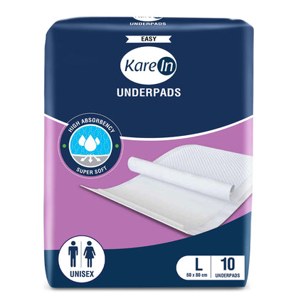 KareIn Easy Underpads, Large 60 X 80 Cm, High Absorbency, Leak Proof, Unisex, 10 Count