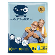 KareIn Premium Adult Diapers, Medium, Waist Size 76-114 Cm (30"-45"), Tape Style, Unisex, High Absorbency, Leak Proof, Wetness Indicator, 10 diapers