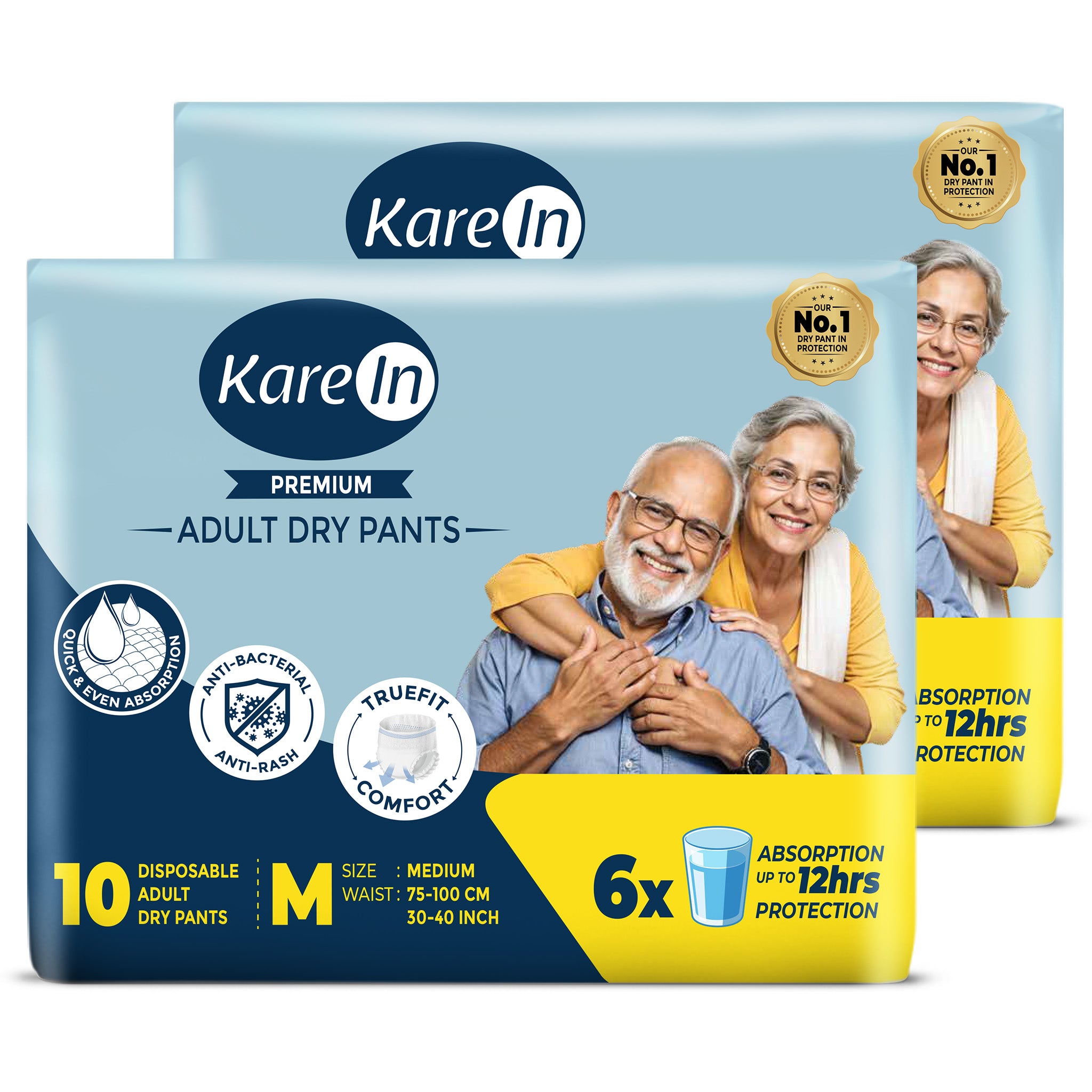 KareIn Premium Adult Diaper Pants, Medium 75 - 100 Cm (30"- 40"), Unisex, Leakproof, Elastic Waist, Wetness, Indicator, Pack of 2, 20 Count