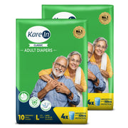 KareIn Classic Adult Diapers, Large, Waist Size 101-139 Cm (40"-55"), Tape Style, Unisex, High Absorbency, Leak Proof, Wetness Indicator, Pack of 2, 20 diapers