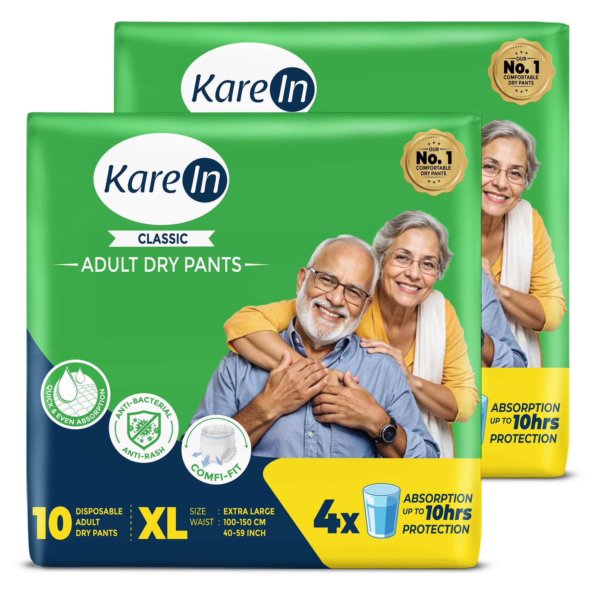 KareIn Classic Adult Diaper Pants, Extra Large 100 - 150 Cm (40"- 59"), Unisex, Leakproof, Elastic Waist, Wetness Indicator, Pack of 2,20 Count