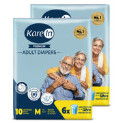 KareIn Premium Adult Diapers, Medium, Waist Size 76-114 Cm (30"-45"), Tape Style, Unisex, High Absorbency, Leak Proof, Wetness Indicator, Pack of 2, 20 diapers