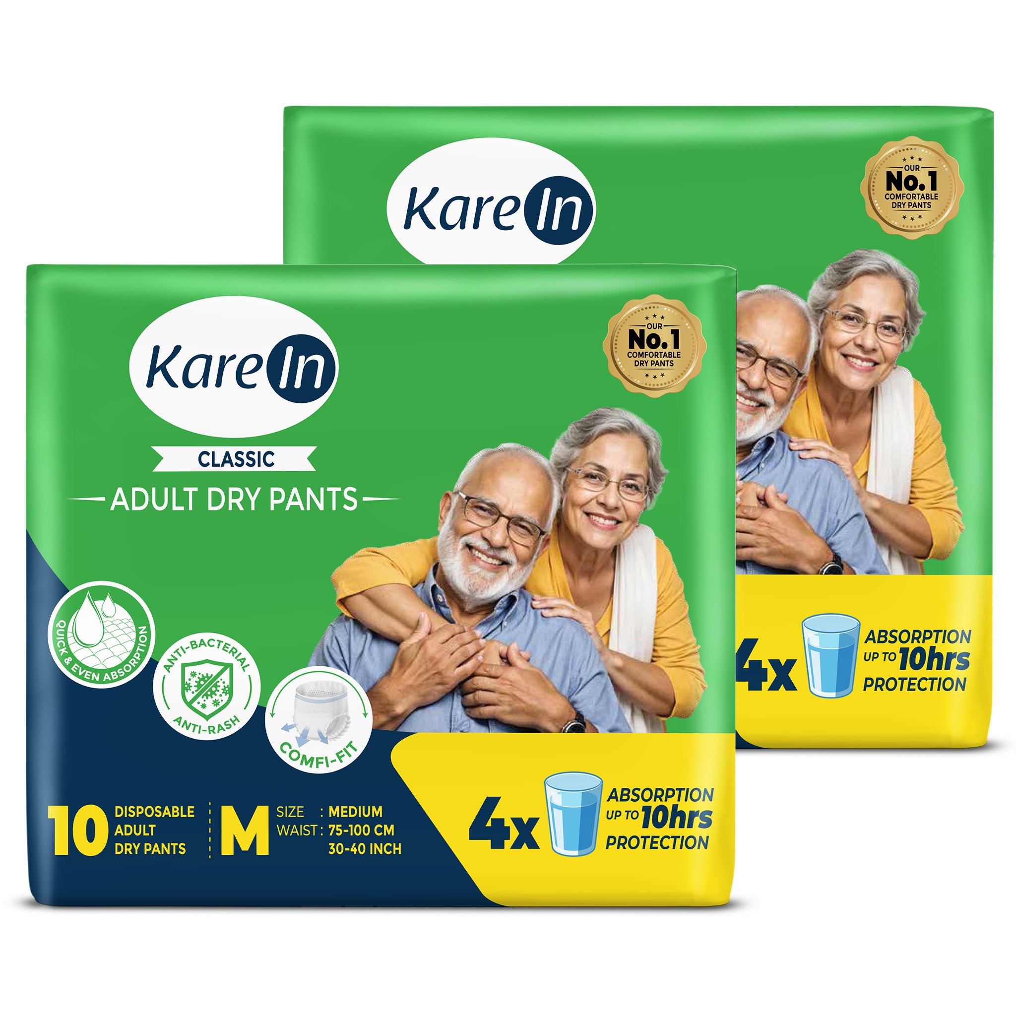 KareIn Classic Adult Diaper Pants, Medium 75 - 100 Cm (30"- 40"), Unisex, Leakproof, Elastic Waist, Wetness, Indicator, Pack of 2, 20 Count