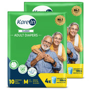 KareIn Classic Adult Diapers, Medium, Waist Size 76-114 Cm (30"-45"), Tape Style, Unisex, High Absorbency, Leak Proof, Wetness Indicator, Pack of 2, 20 diapers