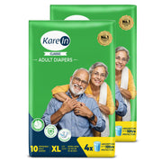 KareIn Classic Adult Diapers, Extra Large, Waist Size127-165 Cm (50"-65"), Tape Style, Unisex, High Absorbency, Leak Proof, Wetness Indicator, Pack of 2, 20 diapers