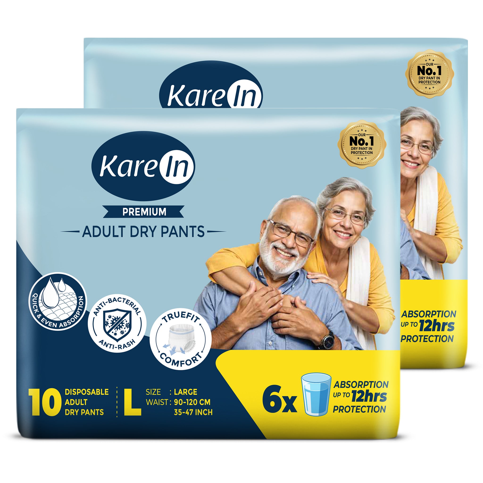 KareIn Premium Adult Diaper Pants, Large 90-120 Cm (35"- 47"), Unisex, Leakproof, Elastic Waist, Wetness, Indicator, Pack of 2, 20 Count