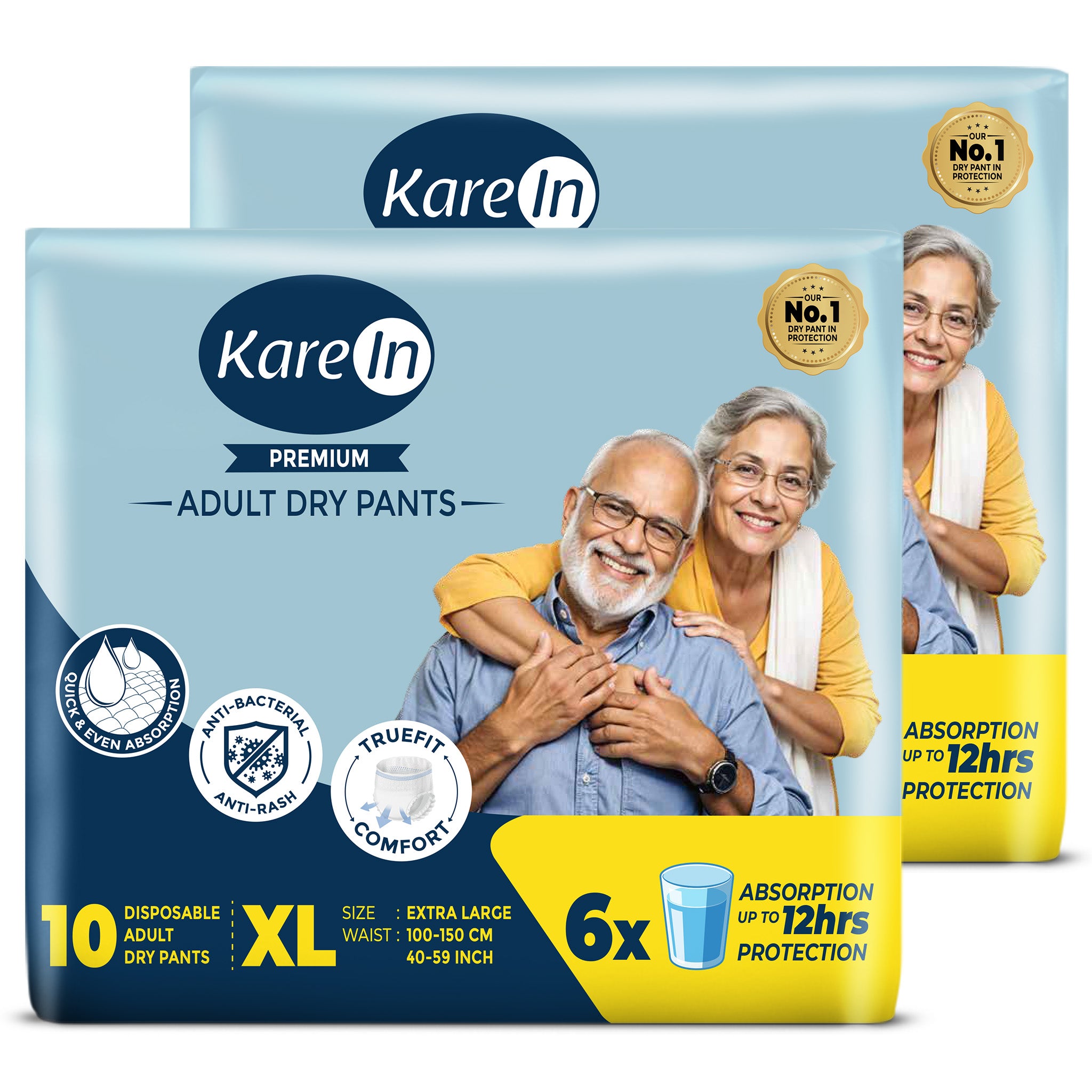 KareIn Premium Adult Diaper Pants, Extra Large 100 - 150 Cm (40"- 59"), Unisex, Leakproof, Elastic Waist, Wetness Indicator, Pack of 2,20 Count