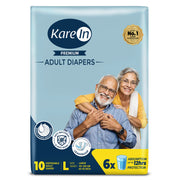 KareIn Premium Adult Diapers, Large, Waist Size 101-139 Cm (40"-55"), Tape Style, Unisex, High Absorbency, Leak Proof, Wetness Indicator, 10 diapers