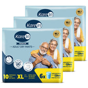 KareIn Premium Adult Diaper Pants, Extra Large 100 - 150 Cm (40"- 59"), Unisex, Leakproof, Elastic Waist, Wetness Indicator, Pack of 3, 30 Count