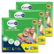 KareIn Classic Adult Diaper Pants, Large 90-120 Cm (35"- 47"), Unisex, Leakproof, Elastic Waist, Wetness, Indicator, Pack of 3, 30 Count