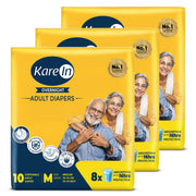 KareIn Overnight Adult Diapers, Medium, Waist Size 76-114 Cm (30"- 45"), Tape Style, High Absorbency, Odour Free, With Aloe Vera Lotion, Anti-Bacterial, ADL, Leak Proof, Pack of 3, 30 Count