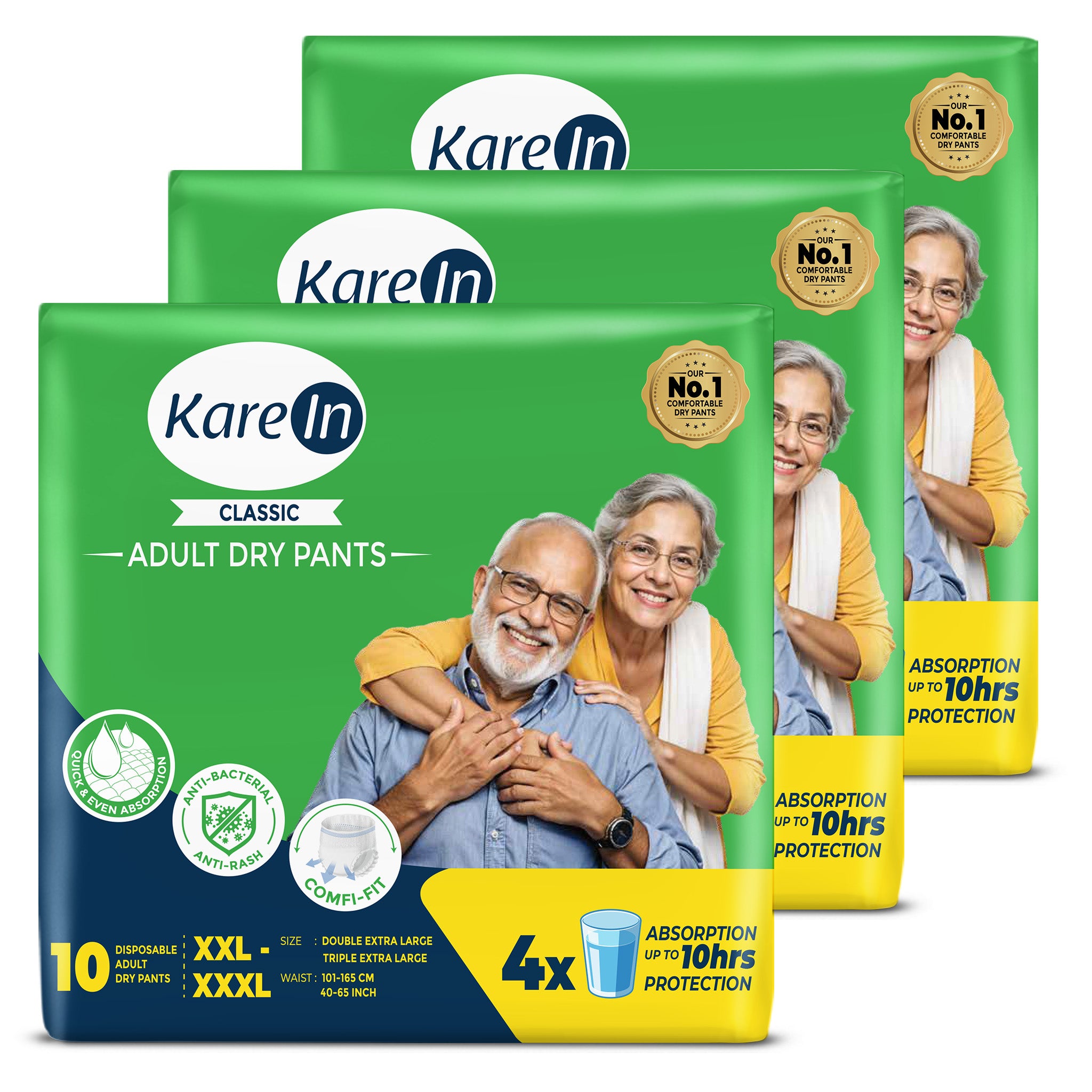 KareIn Classic Adult Diaper Pants, XXL-XXXL, 101 - 165 Cm (40"- 65"), Unisex, Leakproof, Elastic Waist, Wetness Indicator,30 Count