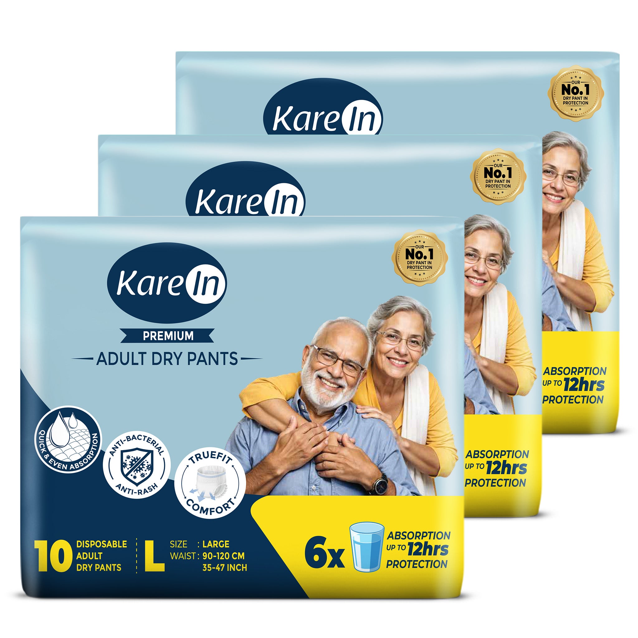 KareIn Premium Adult Diaper Pants, Large 90-120 Cm (35"- 47"), Unisex, Leakproof, Elastic Waist, Wetness, Indicator, Pack of 3, 30 Count