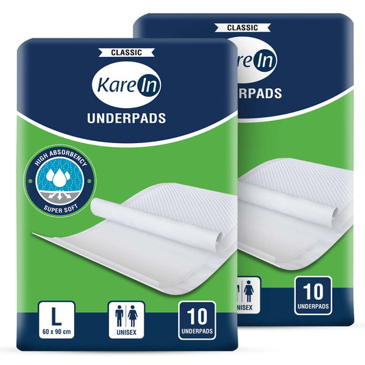 KareIn Classic Underpads, Large 60 x 90 Cm, Superior Absorbency, Leak Proof, Pack of 2, 20 Count