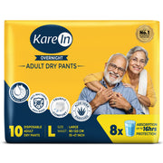 KareIn Overnight Adult Diaper Pants, Large 90-120 Cm (35"- 47"), Unisex, Leakproof, Elastic Waist, With Aloe Vera Lotion, Anti-Bacterial, ADL, Wetness Indicator, 10 Count