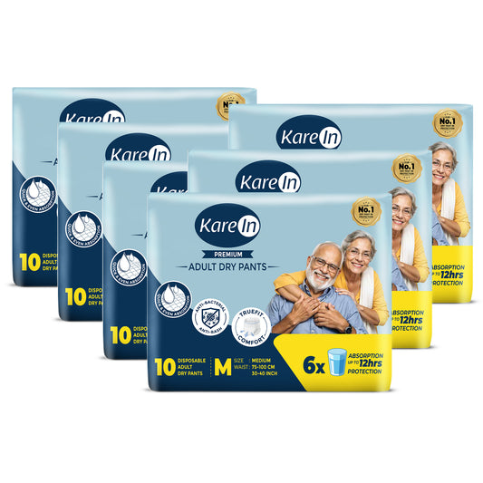 KareIn Premium Adult Diaper Pants, Medium 75 - 100 Cm (30"- 40"), Unisex, Leakproof, Elastic Waist, Wetness, Indicator, Pack of 6, 60 Count