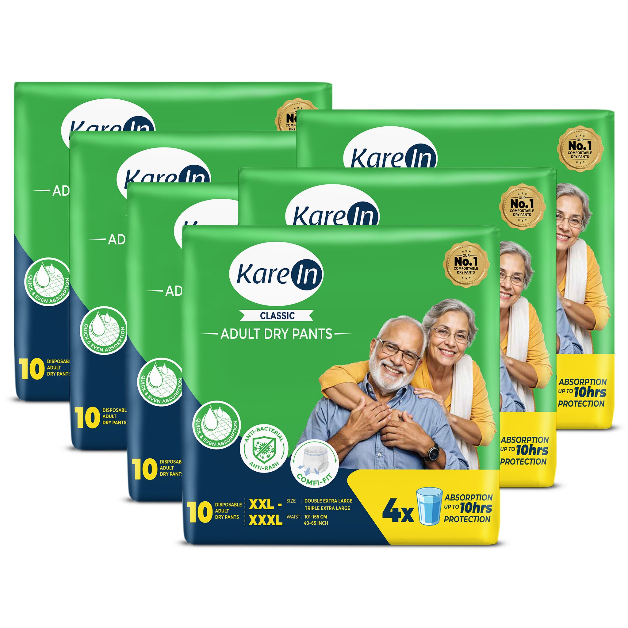 KareIn Classic Adult Diaper Pants, XXL-XXXL, 101 - 165 Cm (40"- 65"), Unisex, Leakproof, Elastic Waist, Wetness Indicator,60 Count