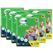 KareIn Classic Adult Diapers, Medium, Waist Size 76-114 Cm (30"-45"), Tape Style, Unisex, High Absorbency, Leak Proof, Wetness Indicator, Pack of 6, 60 diapers
