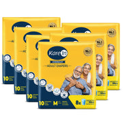 KareIn Overnight Adult Diapers, Medium, Waist Size 76-114 Cm (30"- 45"), Tape Style, High Absorbency, Odour Free, With Aloe Vera Lotion, Anti-Bacterial, ADL, Leak Proof, Pack of 6, 60 Count