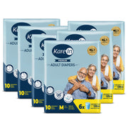 KareIn Premium Adult Diapers, Medium, Waist Size 76-114 Cm (30"-45"), Tape Style, Unisex, High Absorbency, Leak Proof, Wetness Indicator, Pack of 6, 60 diapers