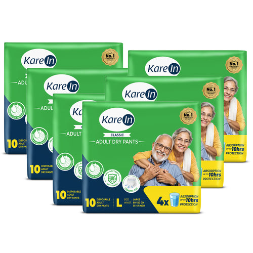 KareIn Classic Adult Diaper Pants, Large 90-120 Cm (35"- 47"), Unisex, Leakproof, Elastic Waist, Wetness, Indicator, Pack of 6, 60 Count