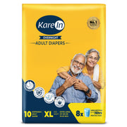 KareIn Overnight Adult Diapers, Extra Large, Waist Size 127-165 Cm (50"-65"), Tape Style, High Absorbency, Odour Free, With Aloe Vera Lotion, Anti-Bacterial, ADL, Leak Proof, 10 Count