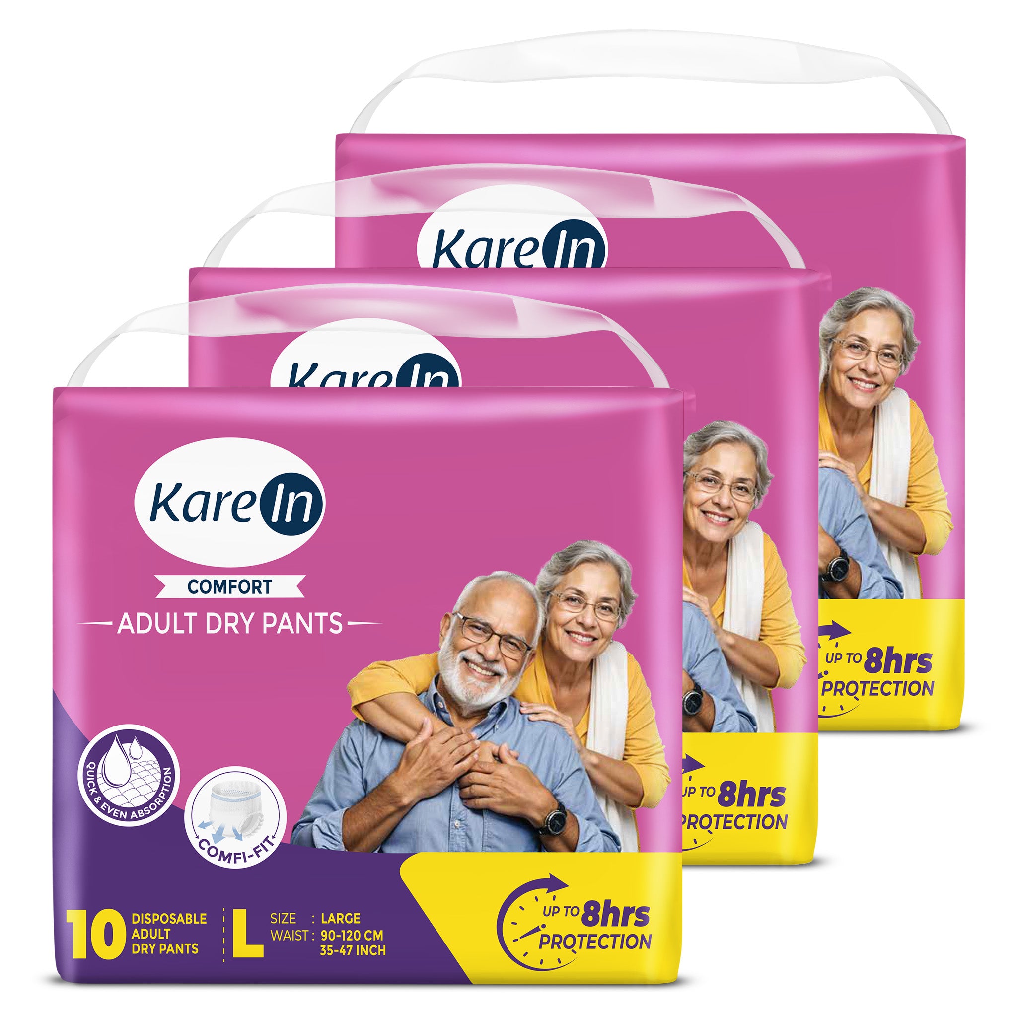 KareIn Comfort Adult Diaper Pants,Unisex, Leakproof, Elastic Waist, Wetness Indicator, 10 Count